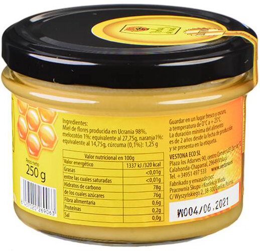 Dulce ruso. Мiel con melocoton. naranja y curcuma lujo, 250 g