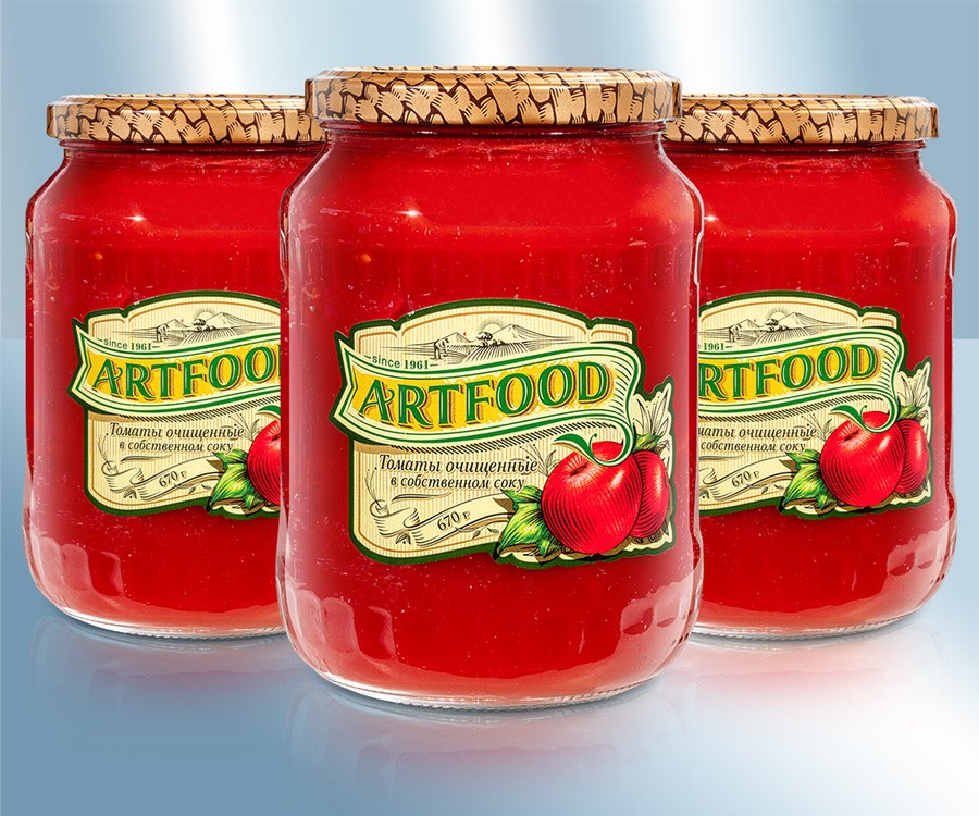 Tomates pelados no próprio suco, estilo caucasiano, 670g