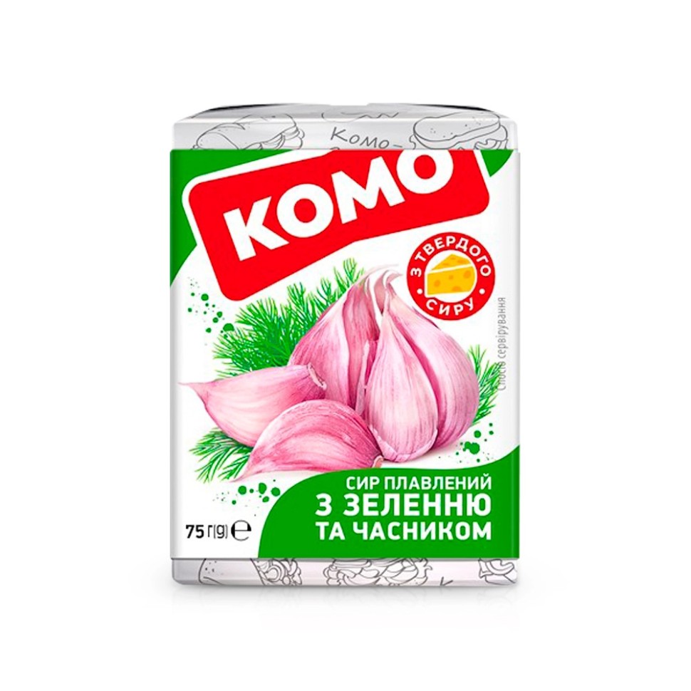Сырок - С зеленью и чесноком, плавленый, 40 % жирности, Комо, 75 г