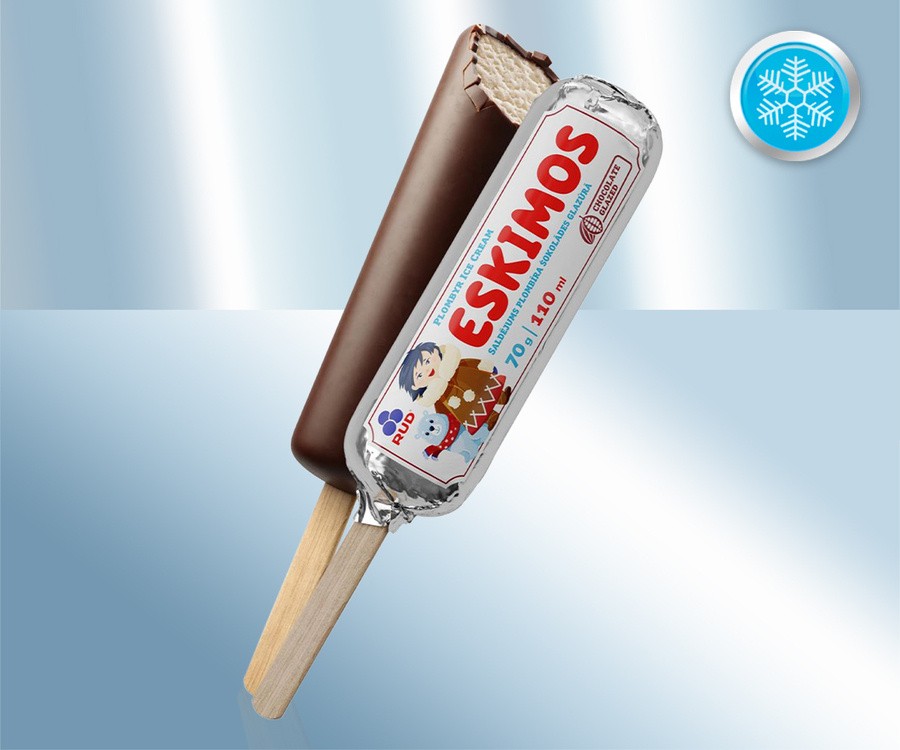 Sorvete esquimó com cobertura de chocolate (com creme) "OURO BRANCO", 110ml