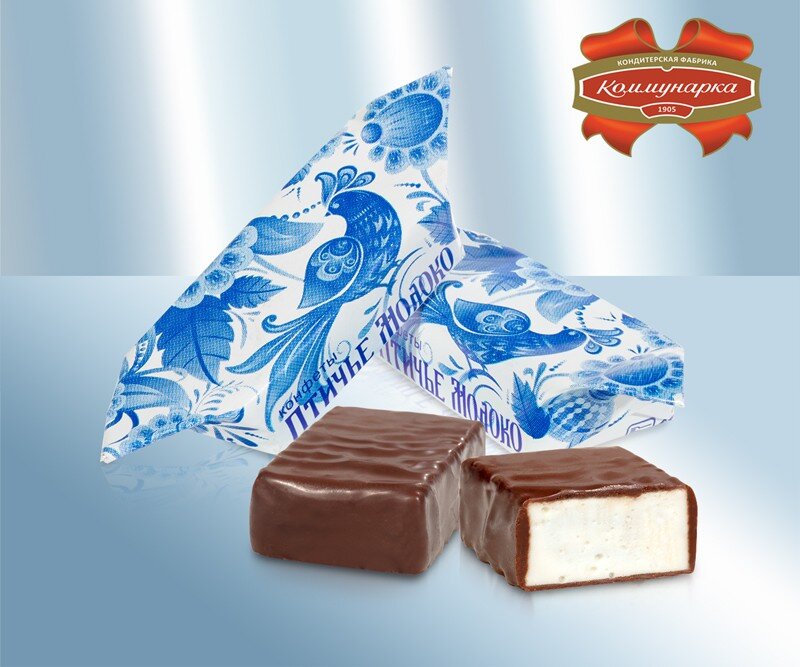 Chocolates russos. Bombons com cobertura de chocolate "Leite de pássaro", Bielorrússia, 100 g