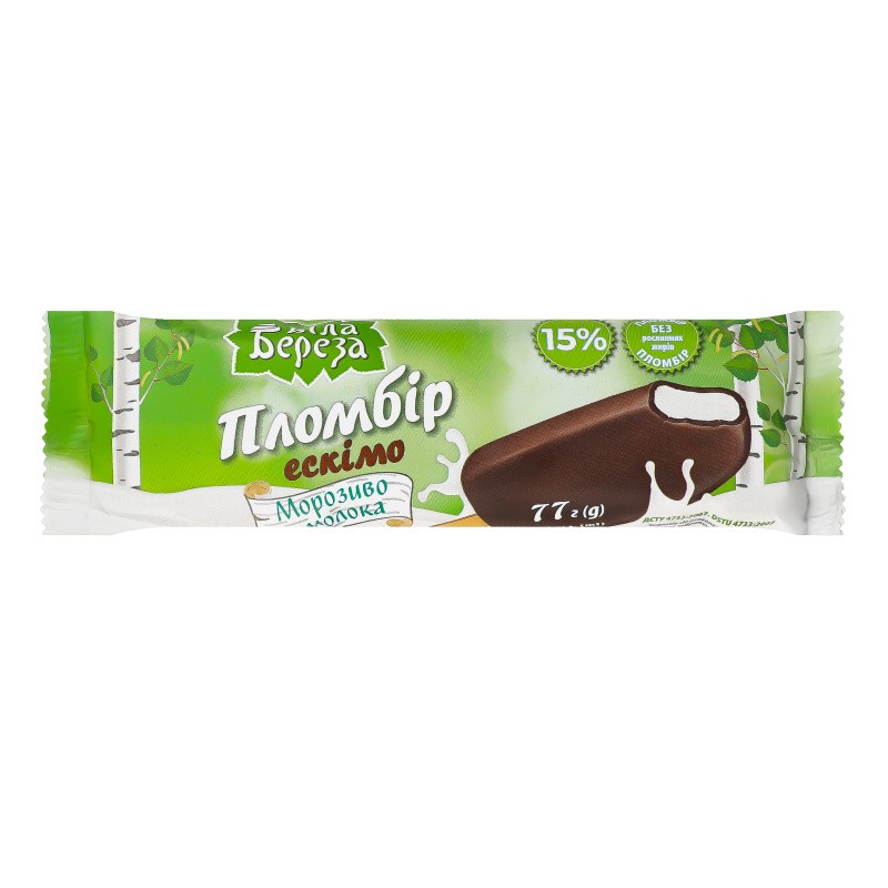 Helado 15% Eskimo plombir en glaseado cremoso Bila Bereza 77g 