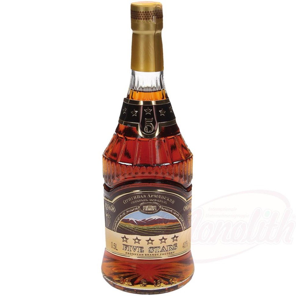 Brandy armenio "FIVE STARS" 5 estrellas, 40%, 0.5 l.