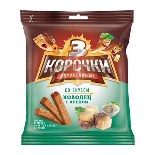 Сухарики ржаные "3 корочки" со вкусом холодца с хреном, 40 г