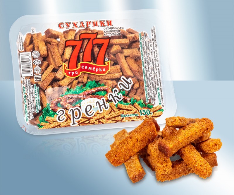 Гренки 777 со вкусом охотничьих колбасок 150 г