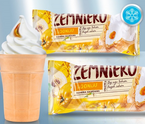Helado con sabor a membrillo, en copa waffle