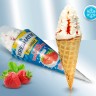 Мороженое со вкусом ванили и клубничным сиропом в вафельном рожке 140г