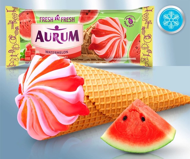 Helado sabor sandía en cono de galleta con glaseado de cacao, 98 g