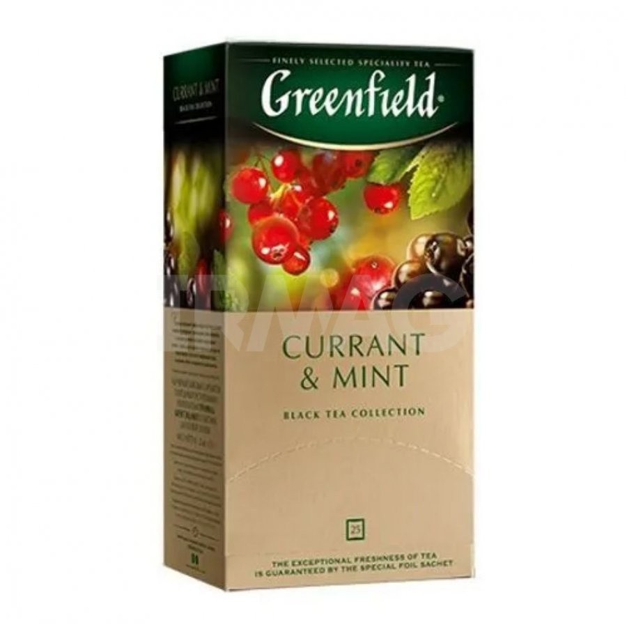 Greenfield Groselha e chá de menta, saquinhos de chá preto, 25 unid.