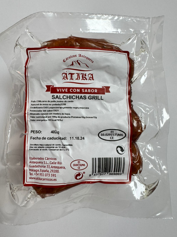Salsichas grelhadas 400g