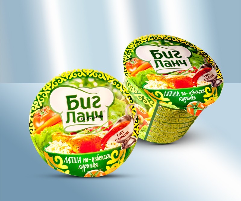 Los tallarines Big la merienda, la Cocina sin fronteras en uzbeko con la gallina, el vaso 90 g