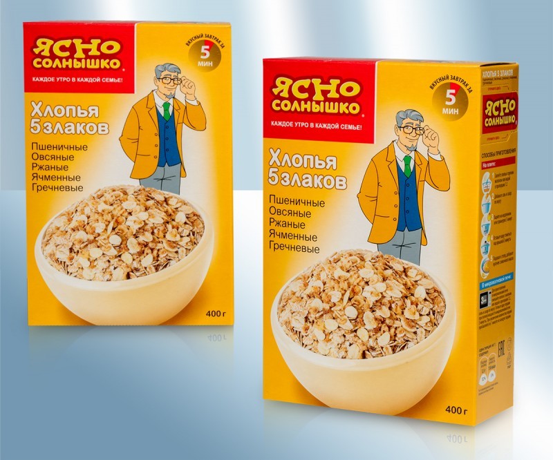 Смесь хлопьев 5 злаков - пшеничные, овсяные, ржаные, ячменные, гречневые, требующие варки, 400 г