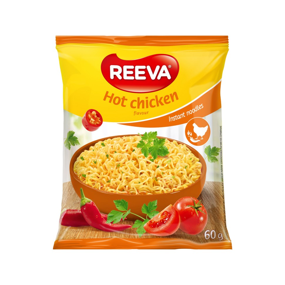 Fideos instantáneos, sabor a pollo, picantes, Riva, 60 g
