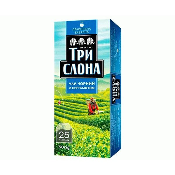 Чай Три слони 25п чорний з бергамотом