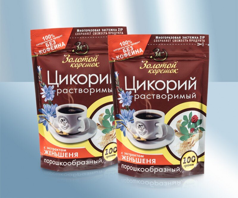 Цикорий растворимый натуральный "Золотой корешок" с экстрактом женьшеня, 100 г