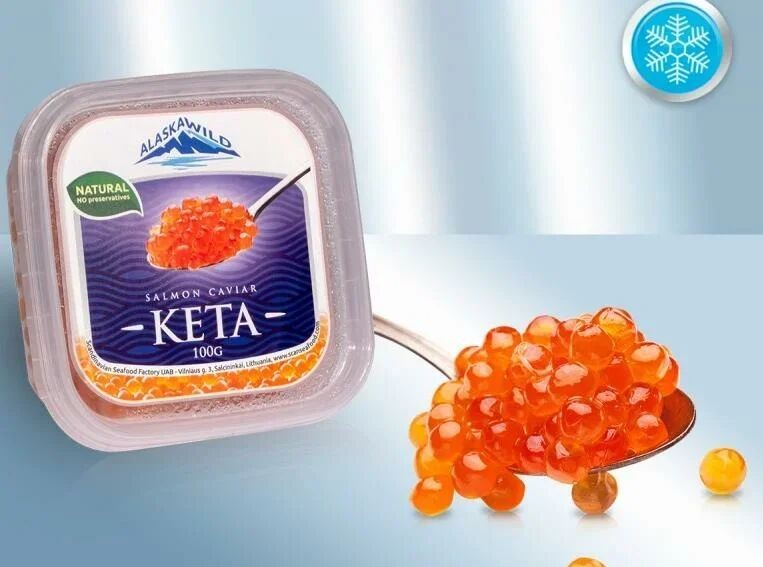 Caviar de salmón chum, congelado, 100 g