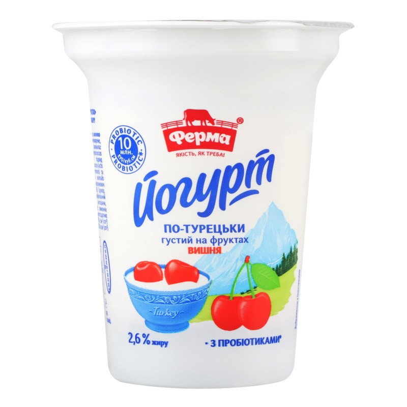 Yogur de cereza de granja turca con probióticos (2,6% de espesor) 280 g